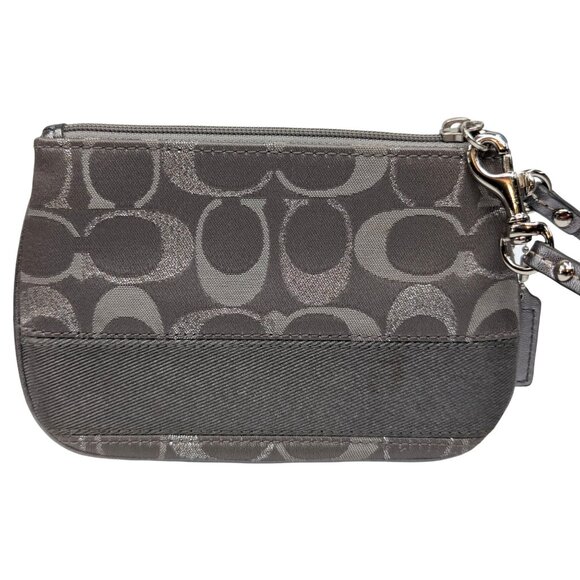 COACH Signature Legacy Striped Wristlet Grey Silver Jacquard Logo Wallet Clutch - Picture 3 of 10